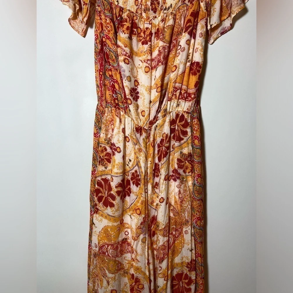 Free People Carmen Jumpsuit Off Shoulder Floral Wide Leg Size S